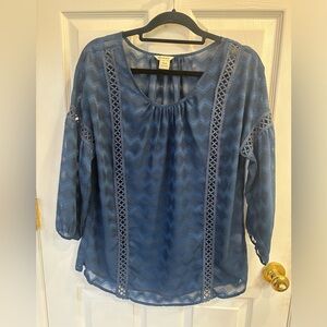 ARIAT Blue Sheer Crochet Detail Lightweight Blouse Size Medium
